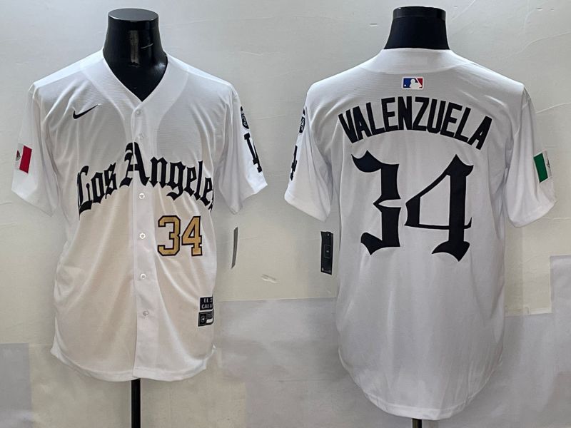 Men Los Angeles Dodgers #34 Valenzuela White Five generations Joint Name 2025 Nike MLB Jersey style 3->los angeles dodgers->MLB Jersey